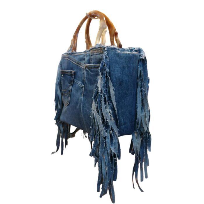 Borsa artigianale in jeans frange Le Modenesi