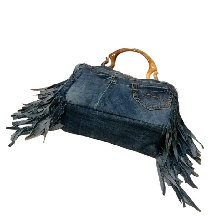 Borsa artigianale in jeans frange Le Modenesi